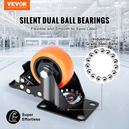 76.2 mm Swivel Casters Set of 4, 113 kg Load, Non-Marking PVC Wheels