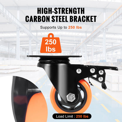 76.2 mm Swivel Casters Set of 4, 113 kg Load, Non-Marking PVC Wheels