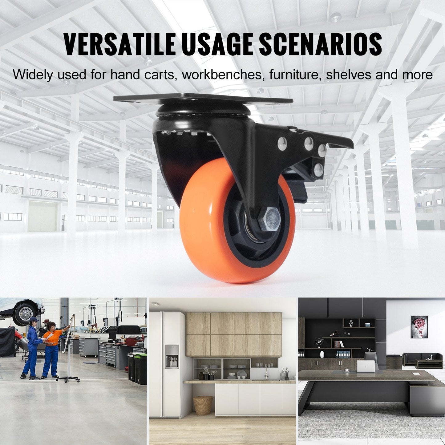 76.2 mm Swivel Casters Set of 4, 113 kg Load, Non-Marking PVC Wheels