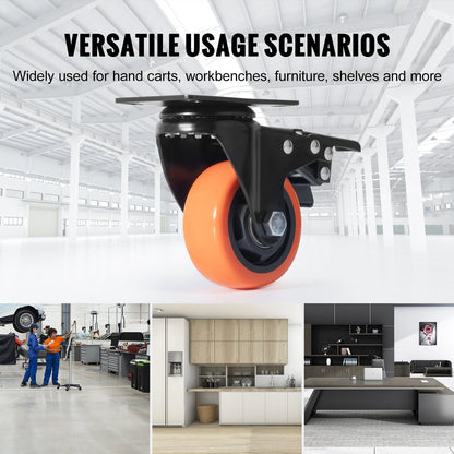 76.2 mm Swivel Casters Set of 4, 113 kg Load, Non-Marking PVC Wheels