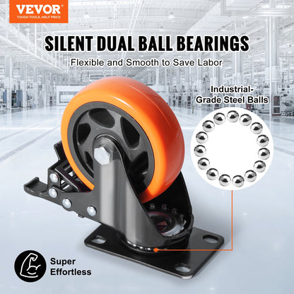 VEVOR Caster Wheels, 101.6 mm Swivel Plate Casters, Set of 4, with Security A/B
