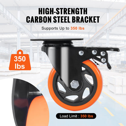 VEVOR Caster Wheels, 101.6 mm Swivel Plate Casters, Set of 4, with Security A/B