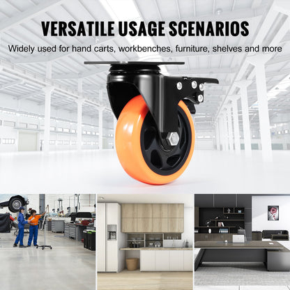 VEVOR Caster Wheels, 101.6 mm Swivel Plate Casters, Set of 4, with Security A/B