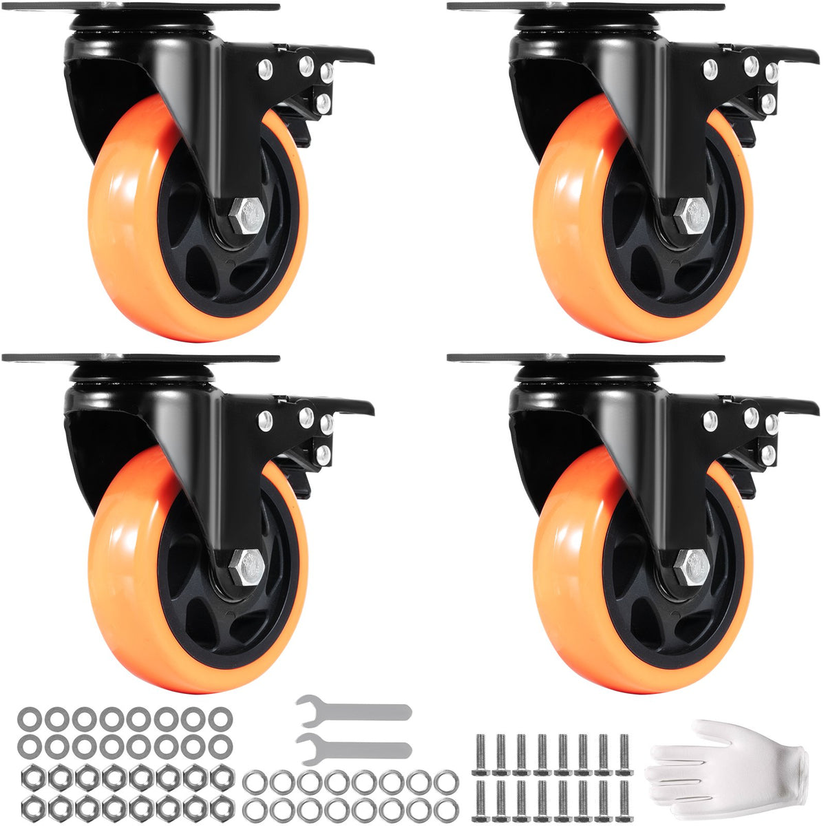 VEVOR Caster Wheels, 101.6 mm Swivel Plate Casters, Set of 4, with Security A/B