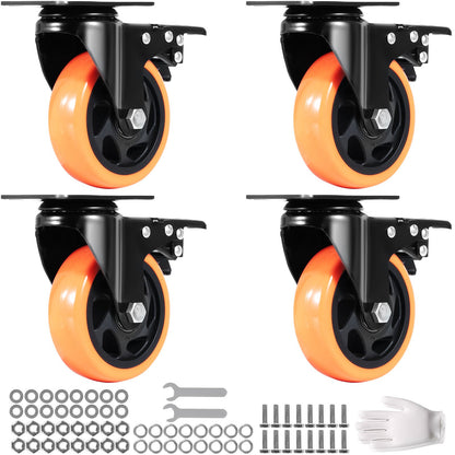 VEVOR Caster Wheels, 101.6 mm Swivel Plate Casters, Set of 4, with Security A/B