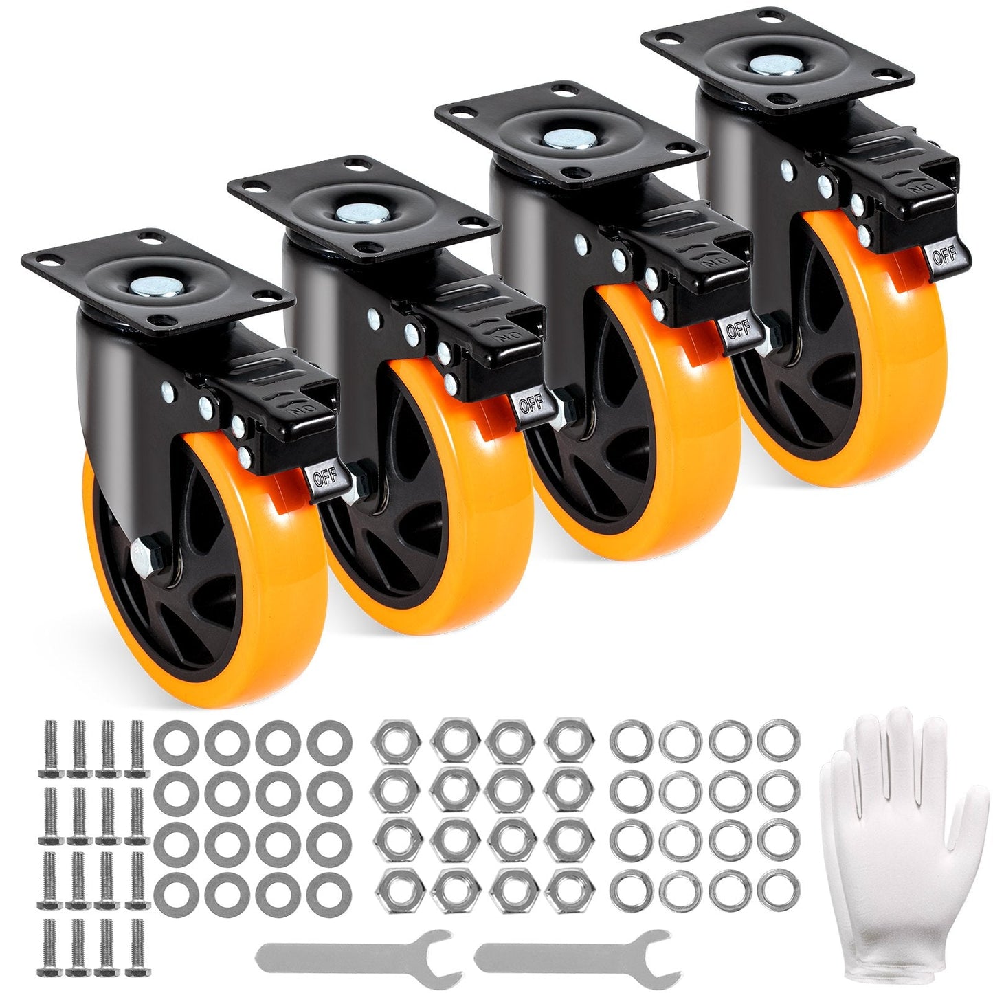 Swivel Caster Wheels Set, 127 mm, 4-Pack with Secure Lock, 204 kg Capacity Each