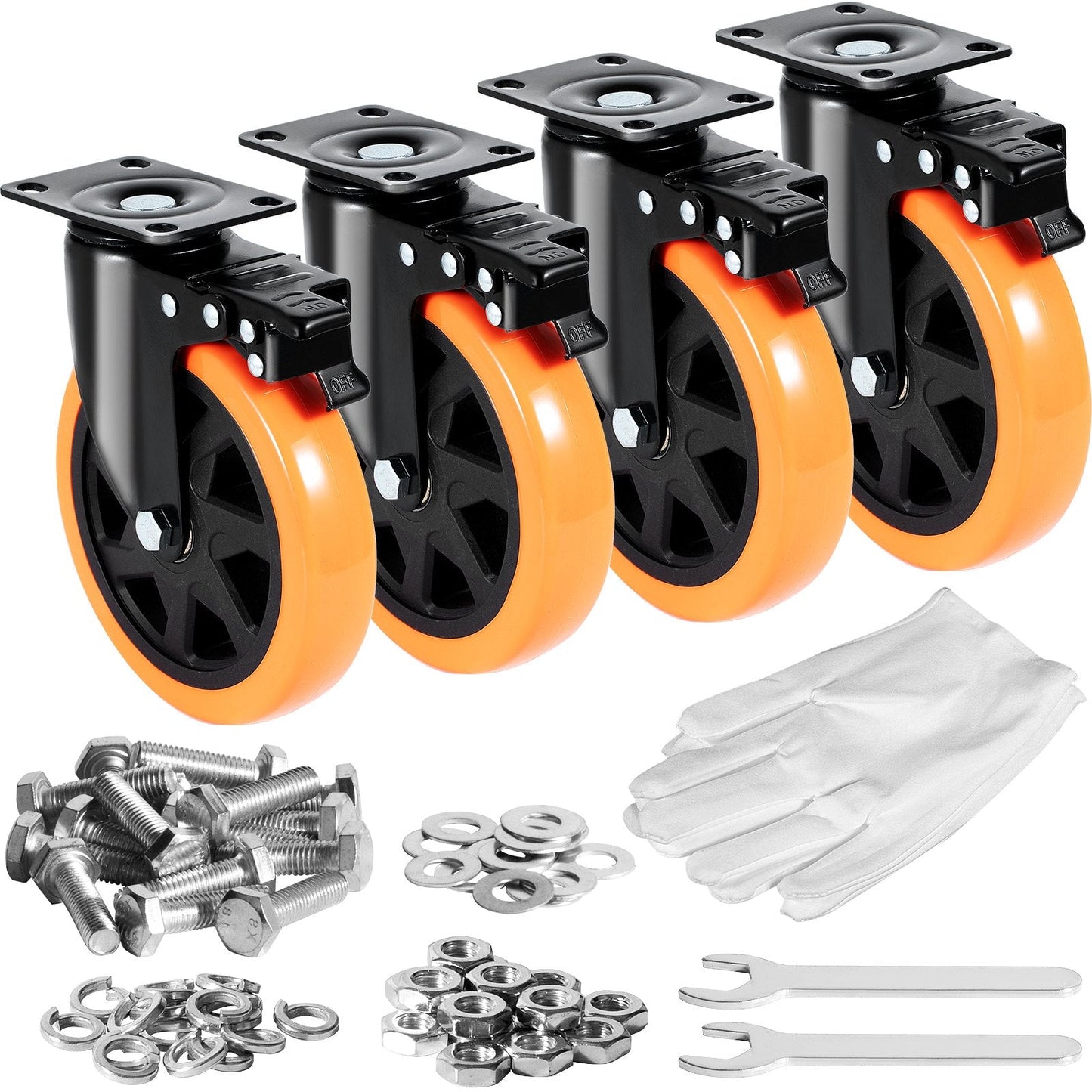 Heavy-Duty 152 mm Swivel Casters with Locking, 318 kg Load, Set of 4
