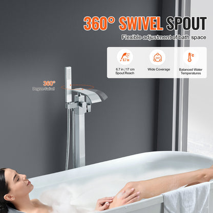 VEVOR Freestanding Bathtub Faucet, Floor Mount, Freestanding Tub Filler, Shower