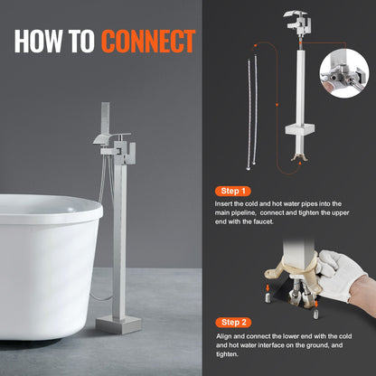 VEVOR Freestanding Bathtub Faucet, Floor Mount, Freestanding Tub Filler, Shower