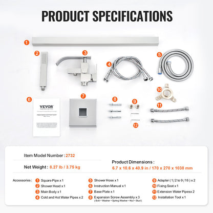 VEVOR Freestanding Bathtub Faucet, Floor Mount, Freestanding Tub Filler, Shower