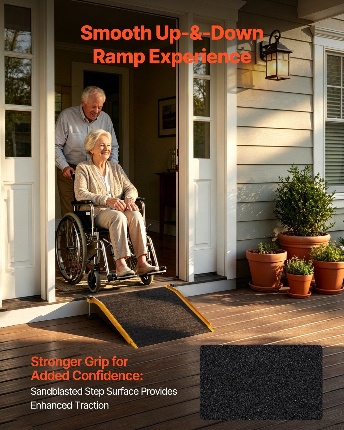 Threshold Ramp for Doorways, 670 x 810 mm, Platform Aluminum Wheelchair Ramp with Adjustable Height, Non-Slip Door Threshold Ramps, 181.4 kg Load Capacity, for Home Steps, Wheelchairs, Walkers