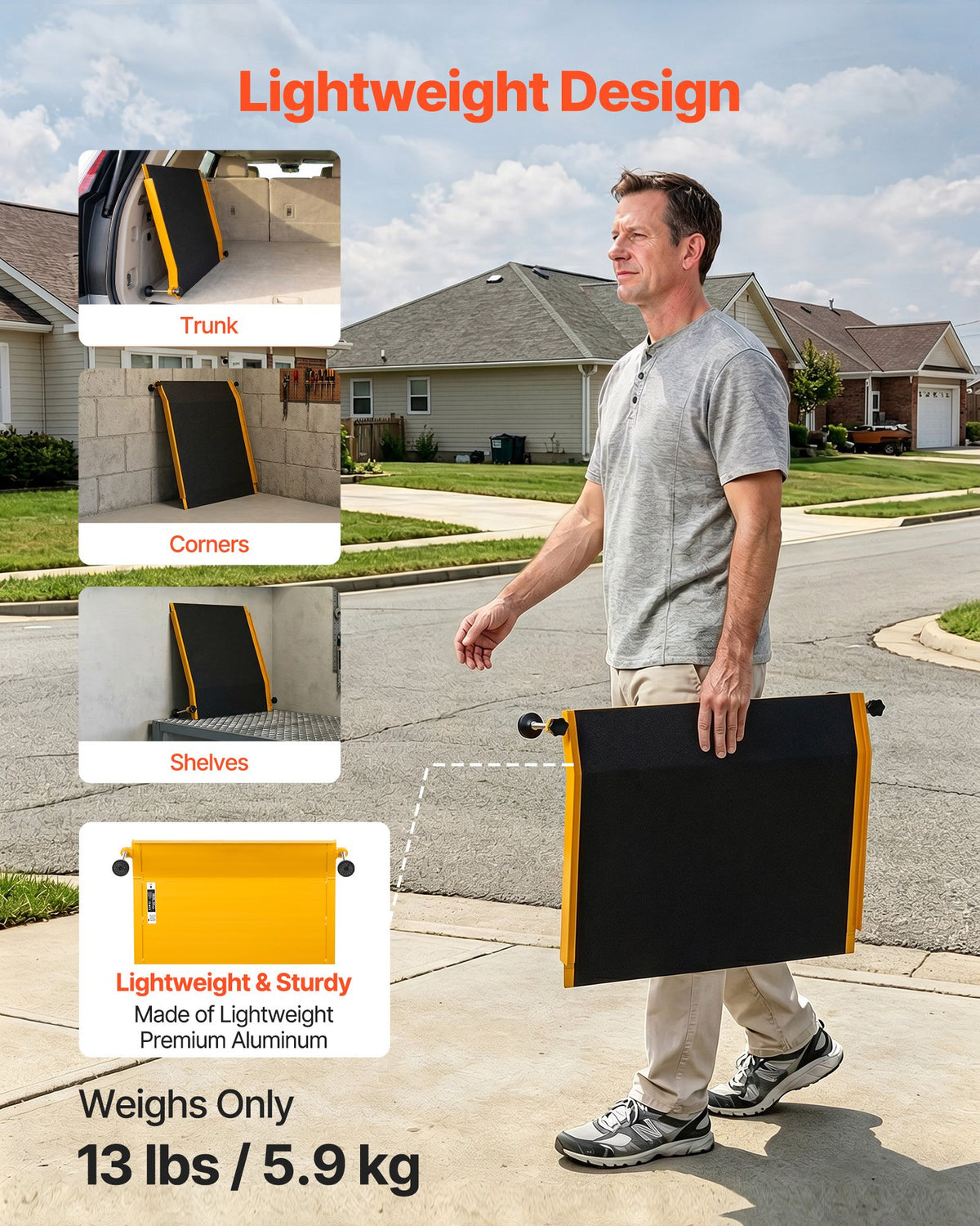 Threshold Ramp for Doorways, 670 x 810 mm, Platform Aluminum Wheelchair Ramp with Adjustable Height, Non-Slip Door Threshold Ramps, 181.4 kg Load Capacity, for Home Steps, Wheelchairs, Walkers
