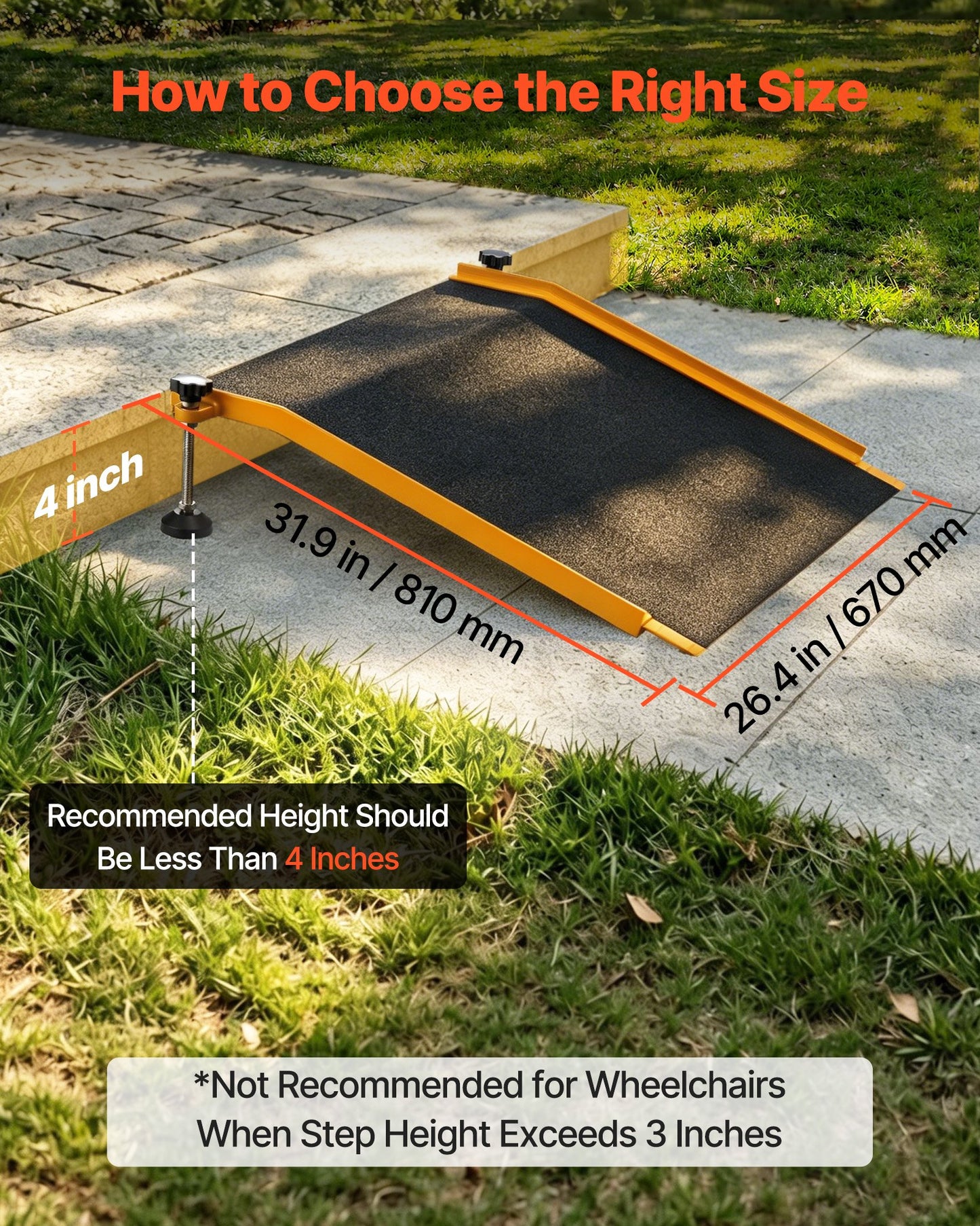 Threshold Ramp for Doorways, 670 x 810 mm, Platform Aluminum Wheelchair Ramp with Adjustable Height, Non-Slip Door Threshold Ramps, 181.4 kg Load Capacity, for Home Steps, Wheelchairs, Walkers