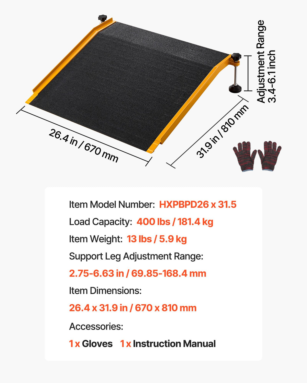 Threshold Ramp for Doorways, 670 x 810 mm, Platform Aluminum Wheelchair Ramp with Adjustable Height, Non-Slip Door Threshold Ramps, 181.4 kg Load Capacity, for Home Steps, Wheelchairs, Walkers