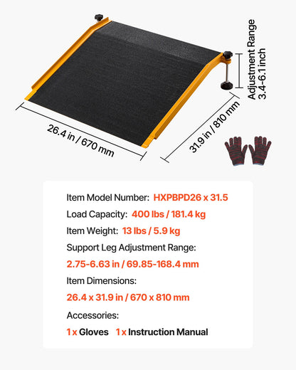 Threshold Ramp for Doorways, 670 x 810 mm, Platform Aluminum Wheelchair Ramp with Adjustable Height, Non-Slip Door Threshold Ramps, 181.4 kg Load Capacity, for Home Steps, Wheelchairs, Walkers