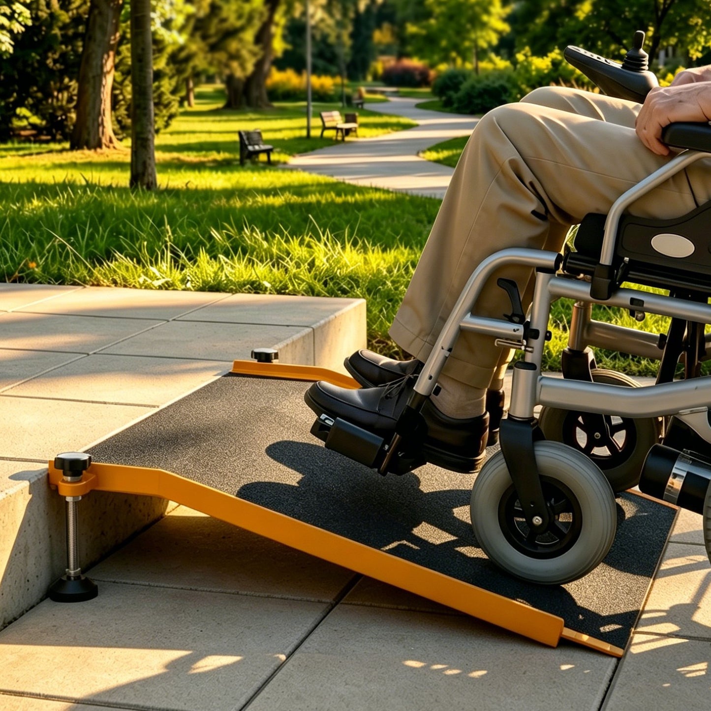 Threshold Ramp for Doorways, 670 x 810 mm, Platform Aluminum Wheelchair Ramp with Adjustable Height, Non-Slip Door Threshold Ramps, 181.4 kg Load Capacity, for Home Steps, Wheelchairs, Walkers