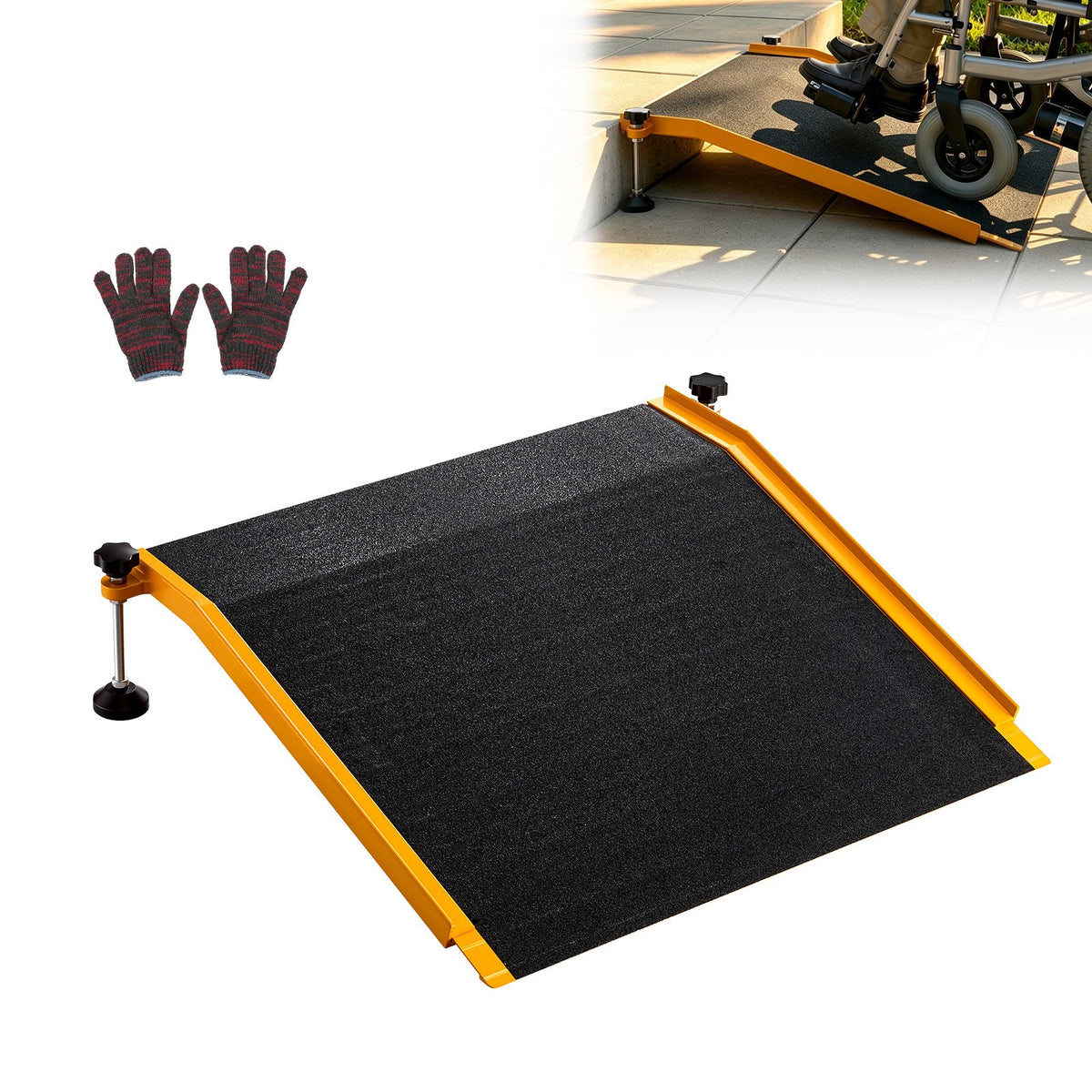 Threshold Ramp for Doorways, 670 x 810 mm, Platform Aluminum Wheelchair Ramp with Adjustable Height, Non-Slip Door Threshold Ramps, 181.4 kg Load Capacity, for Home Steps, Wheelchairs, Walkers