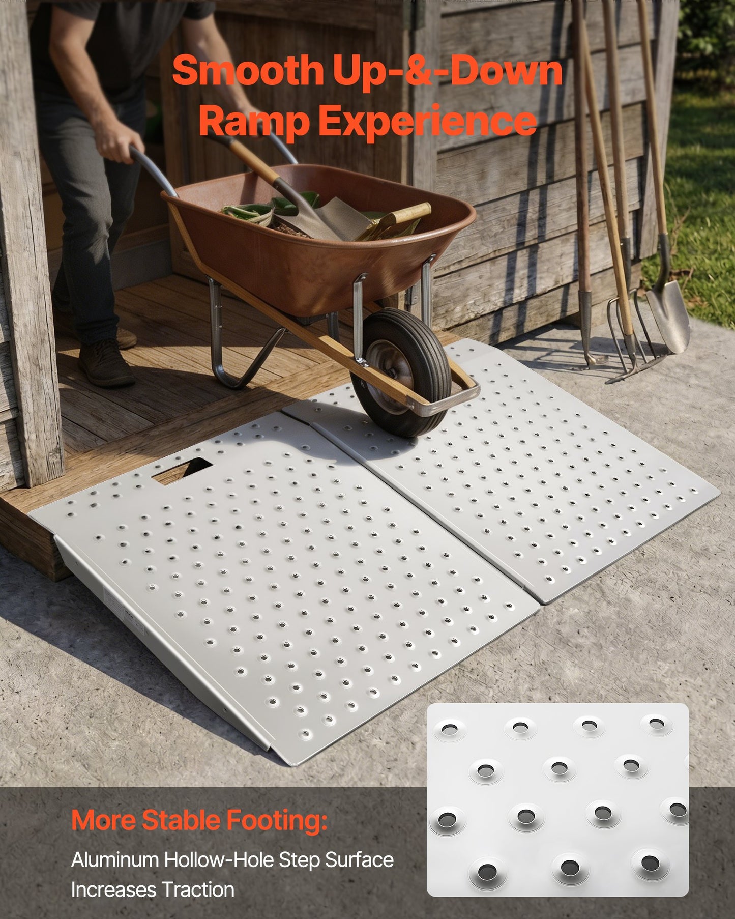 Threshold Ramp for Doorways, 750 x 617 mm, Platform Aluminum Wheelchair Ramp, Non-Slip Door Threshold Ramps, 340.2 kg Load Capacity, for Home Steps, Curbs, Wheelchairs, Walkers, Scooter, Carts