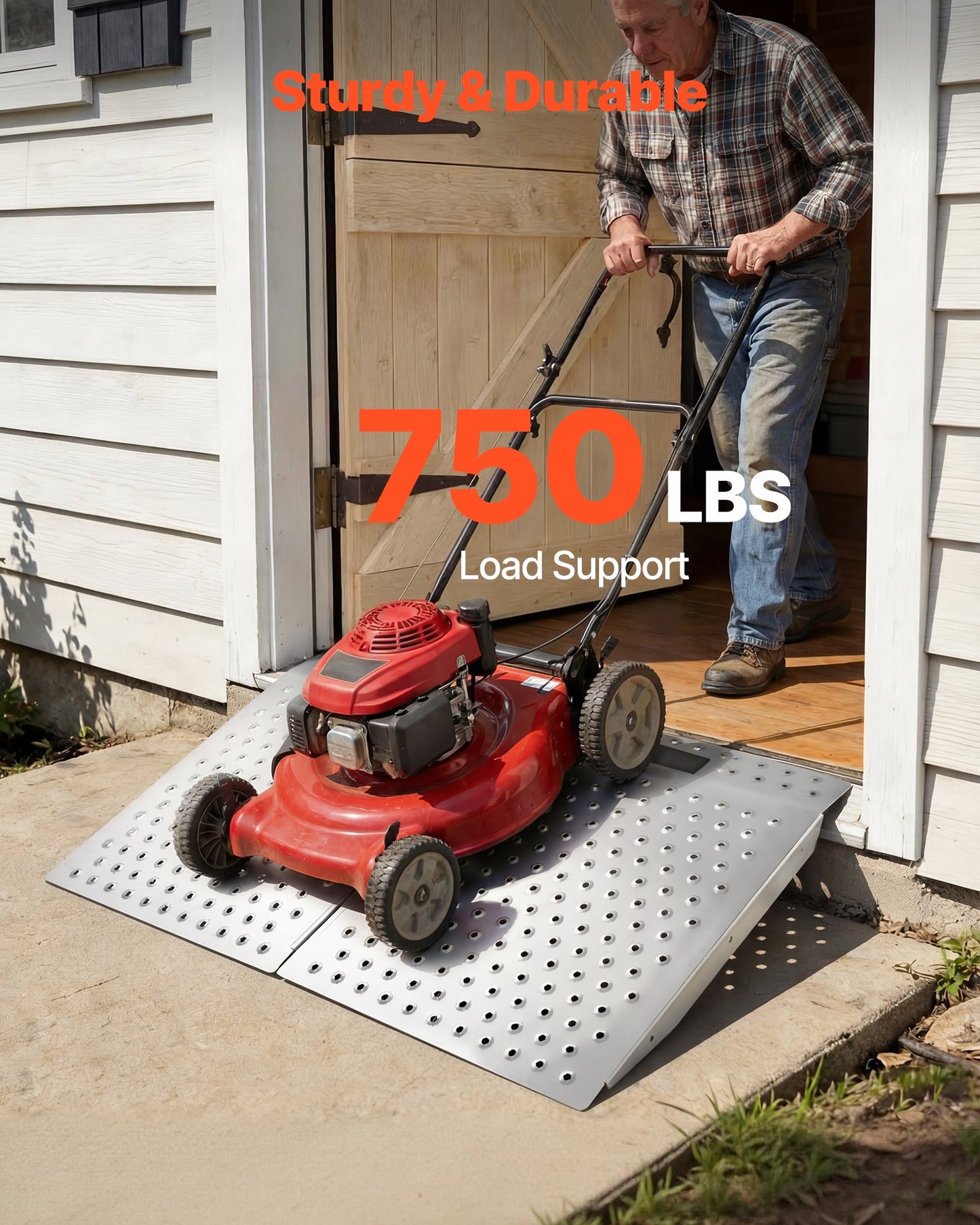 Threshold Ramp for Doorways, 750 x 617 mm, Platform Aluminum Wheelchair Ramp, Non-Slip Door Threshold Ramps, 340.2 kg Load Capacity, for Home Steps, Curbs, Wheelchairs, Walkers, Scooter, Carts