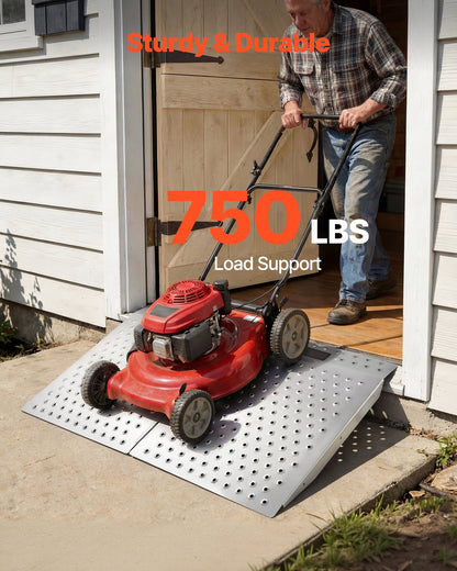Threshold Ramp for Doorways, 750 x 617 mm, Platform Aluminum Wheelchair Ramp, Non-Slip Door Threshold Ramps, 340.2 kg Load Capacity, for Home Steps, Curbs, Wheelchairs, Walkers, Scooter, Carts