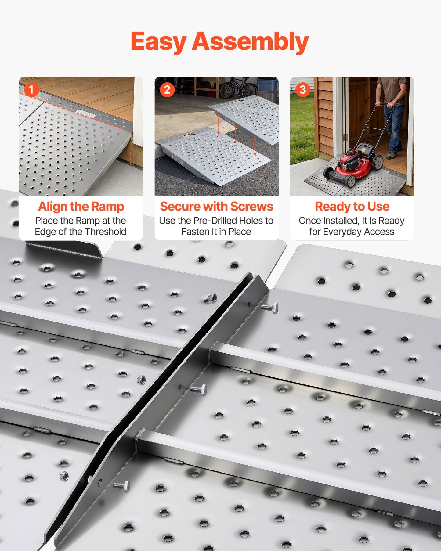 Threshold Ramp for Doorways, 750 x 617 mm, Platform Aluminum Wheelchair Ramp, Non-Slip Door Threshold Ramps, 340.2 kg Load Capacity, for Home Steps, Curbs, Wheelchairs, Walkers, Scooter, Carts