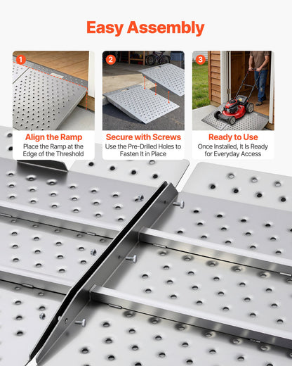 Threshold Ramp for Doorways, 750 x 617 mm, Platform Aluminum Wheelchair Ramp, Non-Slip Door Threshold Ramps, 340.2 kg Load Capacity, for Home Steps, Curbs, Wheelchairs, Walkers, Scooter, Carts