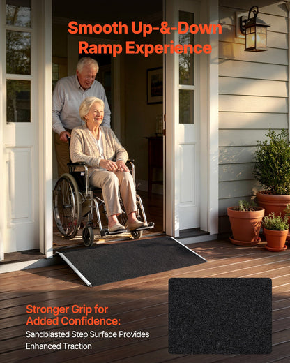 Threshold Ramp for Doorways, 810 x 390 mm, Platform Aluminum Wheelchair Ramp, Non-Slip Door Threshold Ramps, 181.4 kg Load Capacity, for Home Steps, Curbs, Wheelchairs, Walkers, Scooter, Carts