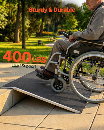 Threshold Ramp for Doorways, 810 x 390 mm, Platform Aluminum Wheelchair Ramp, Non-Slip Door Threshold Ramps, 181.4 kg Load Capacity, for Home Steps, Curbs, Wheelchairs, Walkers, Scooter, Carts