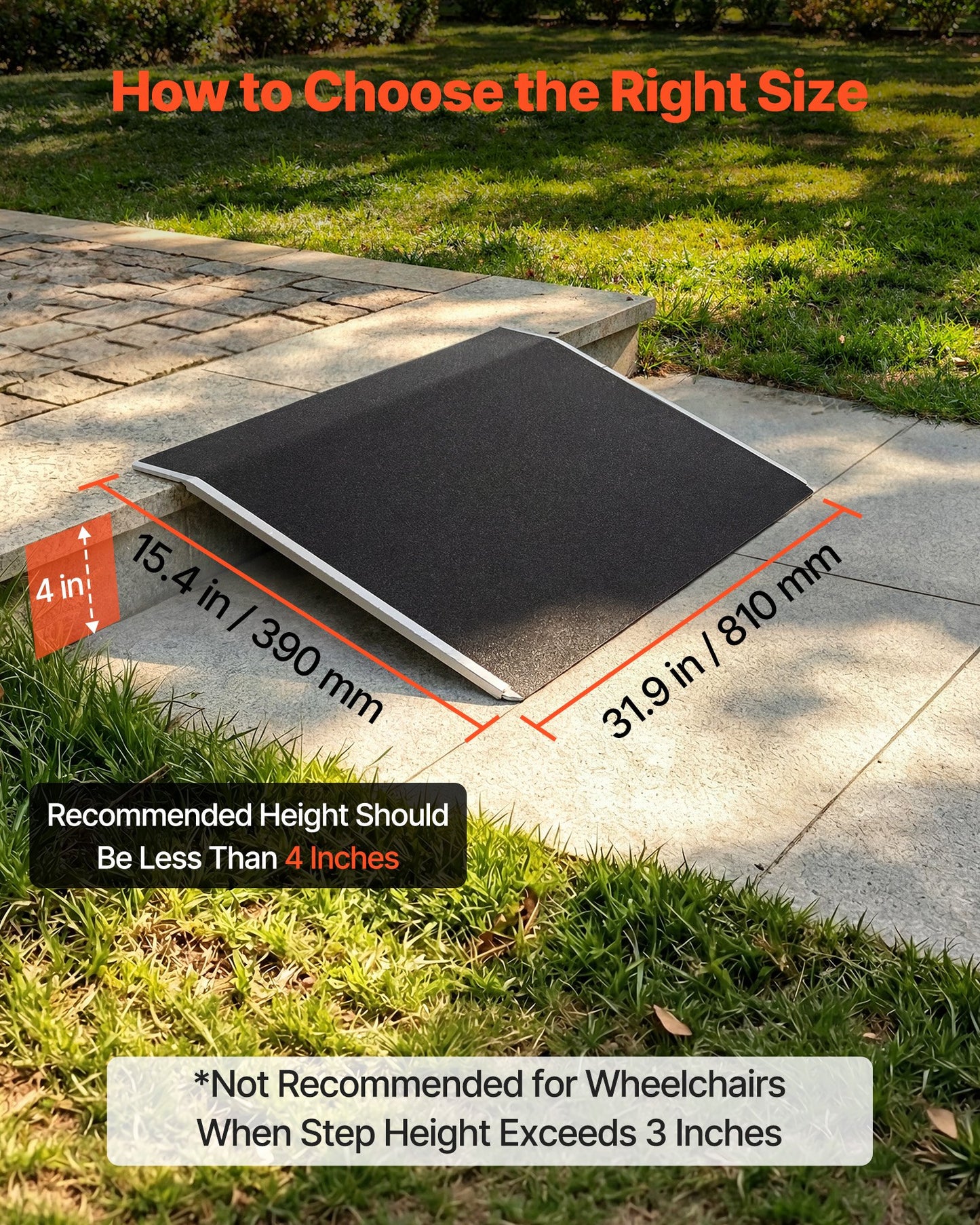 Threshold Ramp for Doorways, 810 x 390 mm, Platform Aluminum Wheelchair Ramp, Non-Slip Door Threshold Ramps, 181.4 kg Load Capacity, for Home Steps, Curbs, Wheelchairs, Walkers, Scooter, Carts