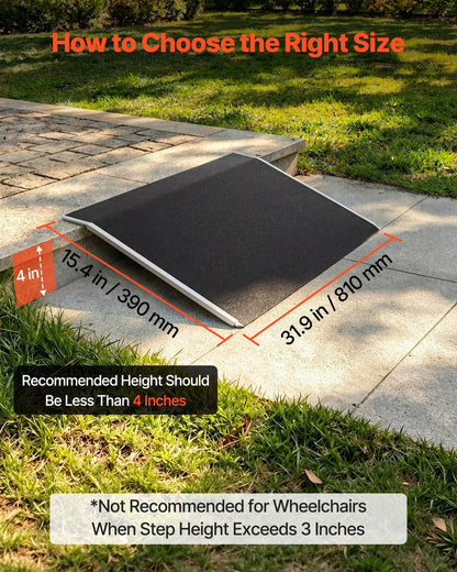 Threshold Ramp for Doorways, 810 x 390 mm, Platform Aluminum Wheelchair Ramp, Non-Slip Door Threshold Ramps, 181.4 kg Load Capacity, for Home Steps, Curbs, Wheelchairs, Walkers, Scooter, Carts