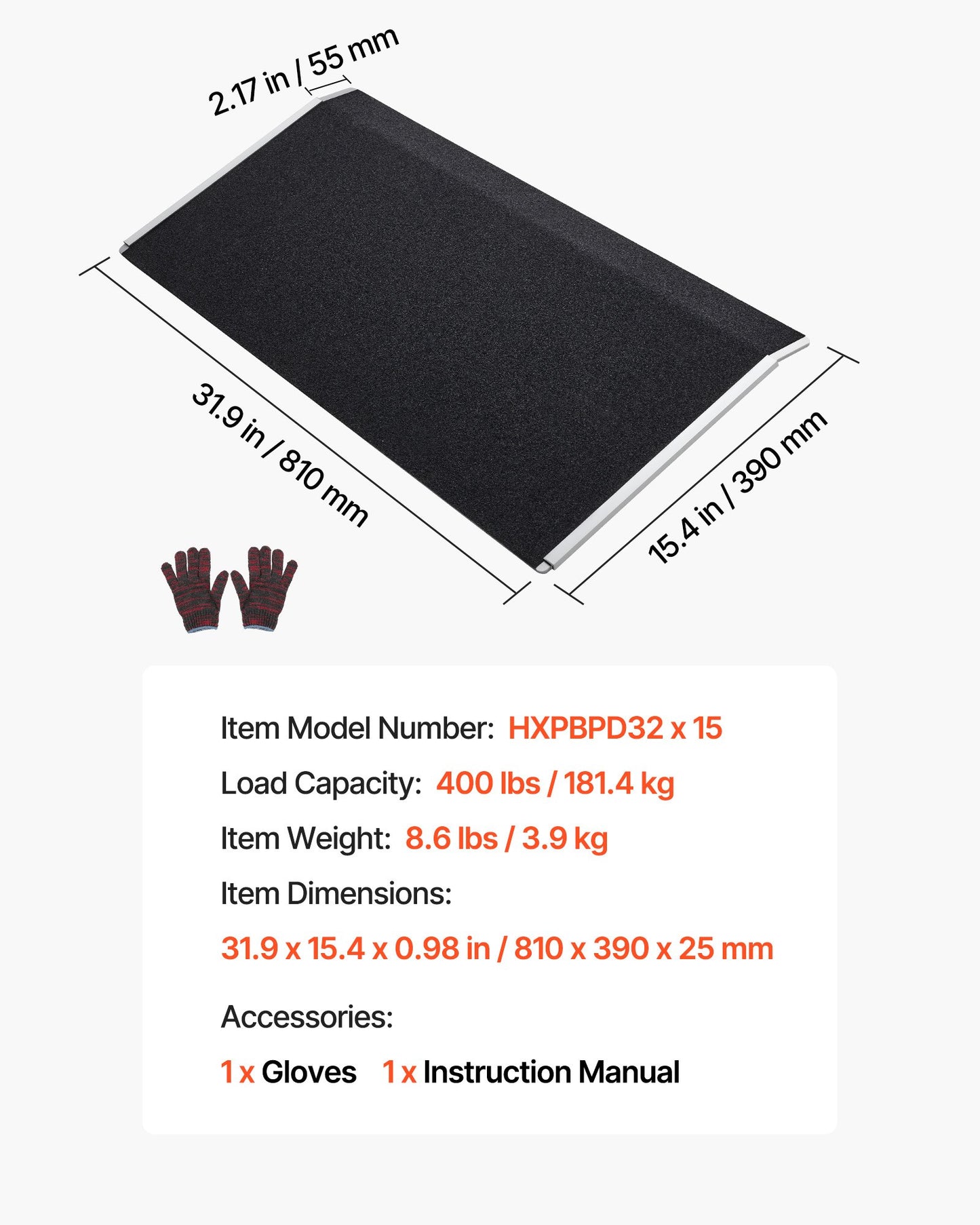Threshold Ramp for Doorways, 810 x 390 mm, Platform Aluminum Wheelchair Ramp, Non-Slip Door Threshold Ramps, 181.4 kg Load Capacity, for Home Steps, Curbs, Wheelchairs, Walkers, Scooter, Carts