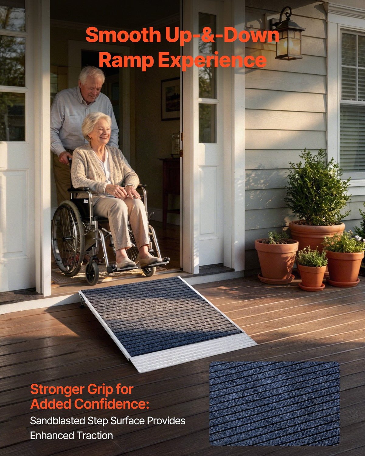 Threshold Ramp for Doorways, 915 x 915 mm, Platform Aluminum Wheelchair Ramp with Adjustable Height, Non-Slip Door Threshold Ramps, 317.5 kg Load Capacity, for Home Steps, Wheelchairs, Walkers