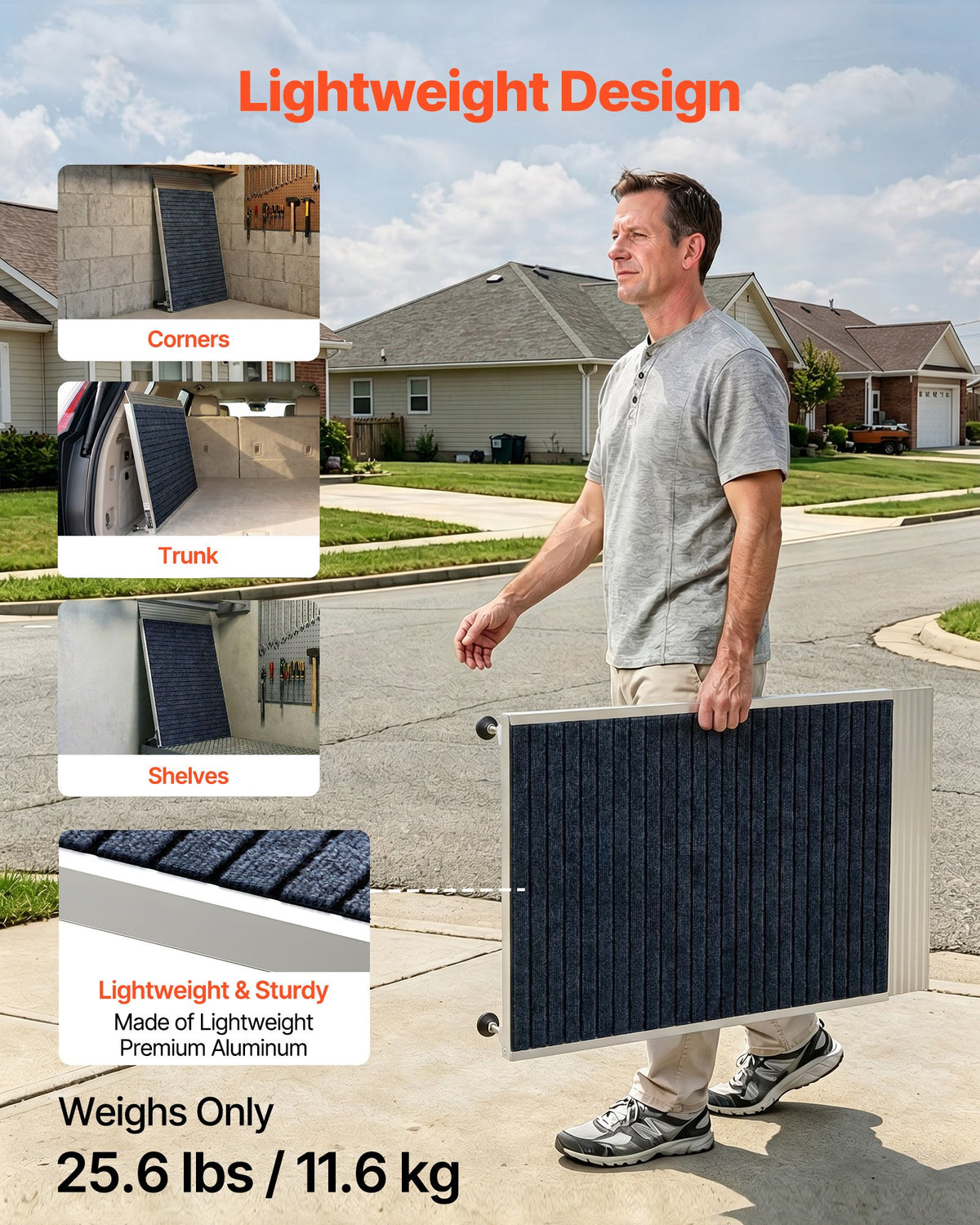 Threshold Ramp for Doorways, 915 x 915 mm, Platform Aluminum Wheelchair Ramp with Adjustable Height, Non-Slip Door Threshold Ramps, 317.5 kg Load Capacity, for Home Steps, Wheelchairs, Walkers