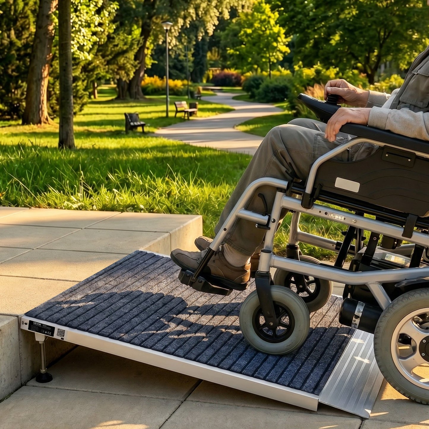 Threshold Ramp for Doorways, 915 x 915 mm, Platform Aluminum Wheelchair Ramp with Adjustable Height, Non-Slip Door Threshold Ramps, 317.5 kg Load Capacity, for Home Steps, Wheelchairs, Walkers