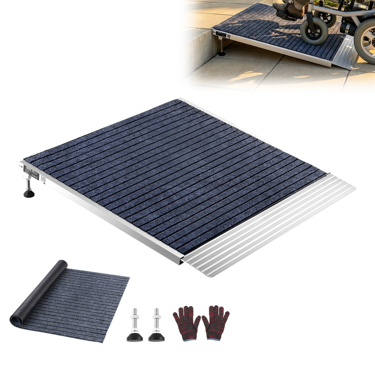 Threshold Ramp for Doorways, 915 x 915 mm, Platform Aluminum Wheelchair Ramp with Adjustable Height, Non-Slip Door Threshold Ramps, 317.5 kg Load Capacity, for Home Steps, Wheelchairs, Walkers