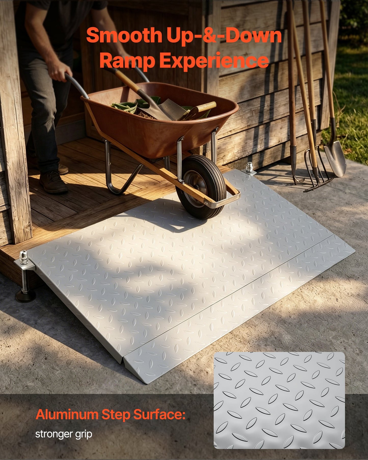 Threshold Ramp for Doorways, 1080 x 590 mm, Platform Aluminum Wheelchair Ramp with Adjustable Height, Non-Slip Door Threshold Ramps, 453.6 kg Load Capacity, for Home Steps, Wheelchairs, Walkers