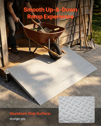 Threshold Ramp for Doorways, 1080 x 590 mm, Platform Aluminum Wheelchair Ramp with Adjustable Height, Non-Slip Door Threshold Ramps, 453.6 kg Load Capacity, for Home Steps, Wheelchairs, Walkers