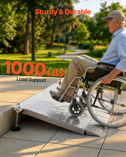 Threshold Ramp for Doorways, 1080 x 590 mm, Platform Aluminum Wheelchair Ramp with Adjustable Height, Non-Slip Door Threshold Ramps, 453.6 kg Load Capacity, for Home Steps, Wheelchairs, Walkers