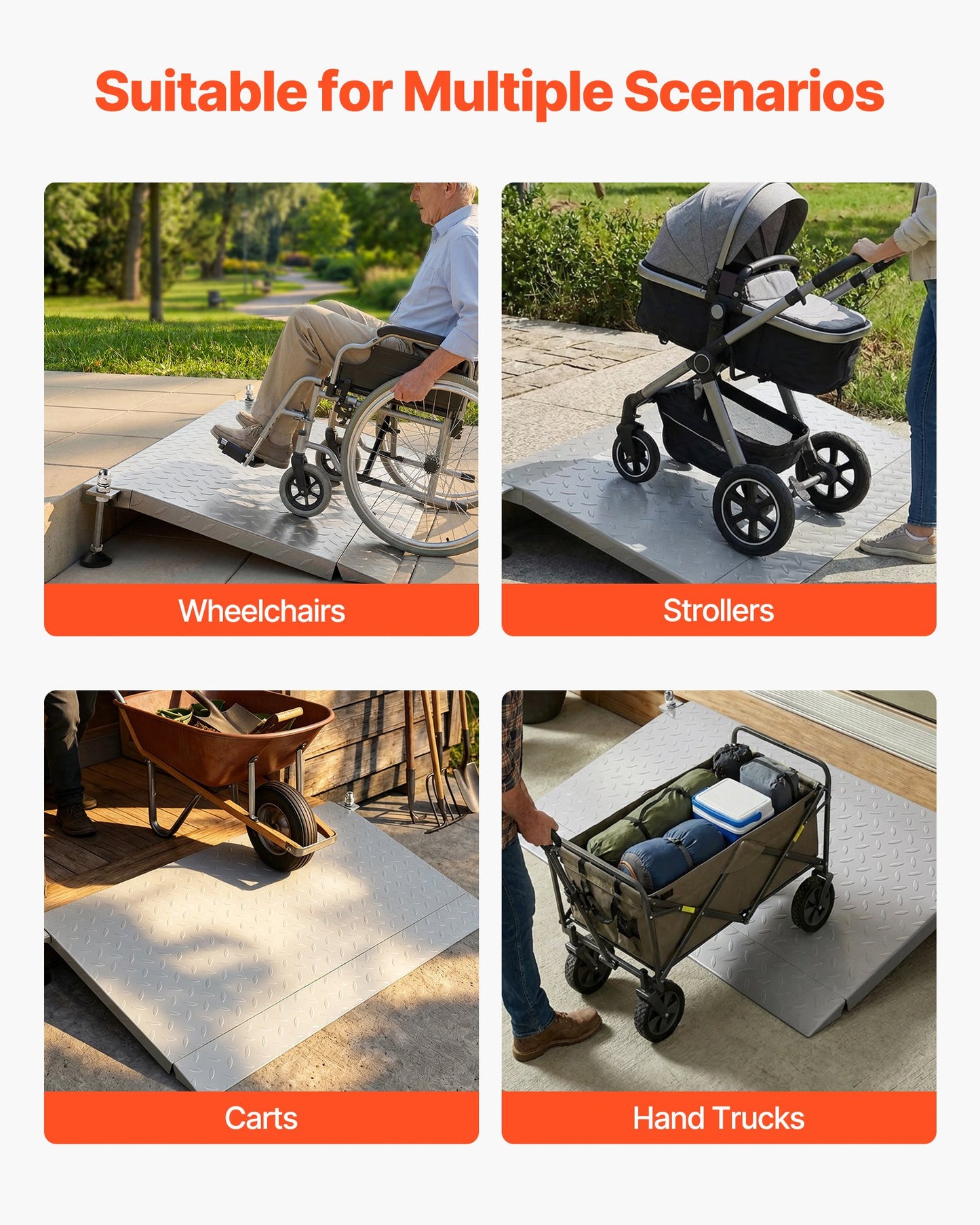 Threshold Ramp for Doorways, 1080 x 590 mm, Platform Aluminum Wheelchair Ramp with Adjustable Height, Non-Slip Door Threshold Ramps, 453.6 kg Load Capacity, for Home Steps, Wheelchairs, Walkers