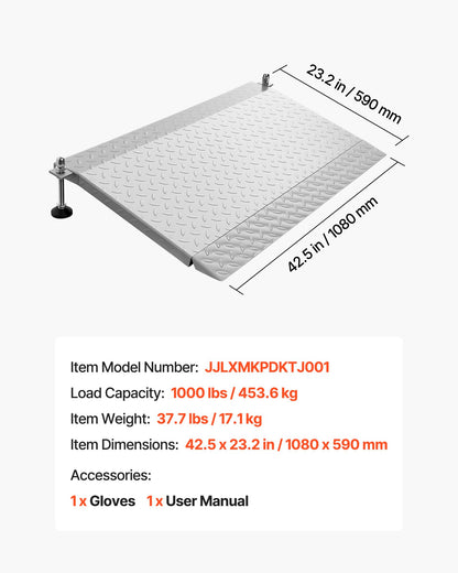 Threshold Ramp for Doorways, 1080 x 590 mm, Platform Aluminum Wheelchair Ramp with Adjustable Height, Non-Slip Door Threshold Ramps, 453.6 kg Load Capacity, for Home Steps, Wheelchairs, Walkers