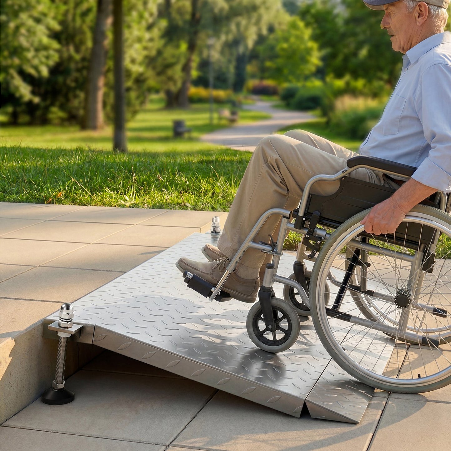 Threshold Ramp for Doorways, 1080 x 590 mm, Platform Aluminum Wheelchair Ramp with Adjustable Height, Non-Slip Door Threshold Ramps, 453.6 kg Load Capacity, for Home Steps, Wheelchairs, Walkers