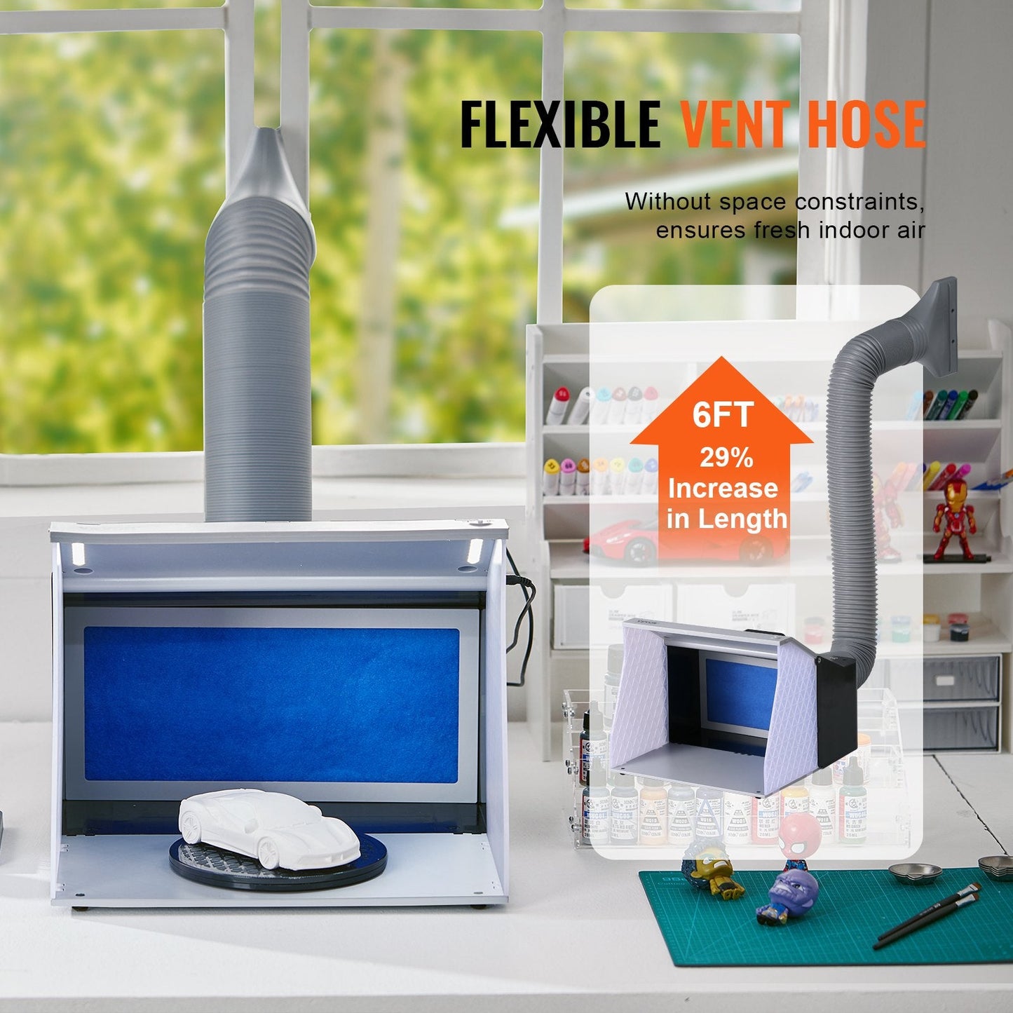 Portable Airbrush Spray Booth Kit with Dual Fans, LED Lights, and Turntable