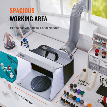 Portable Airbrush Spray Booth Kit with Dual Fans, LED Lights, and Turntable