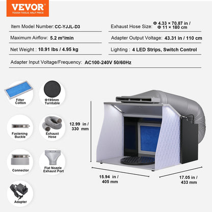 Portable Airbrush Spray Booth Kit with Dual Fans, LED Lights, and Turntable