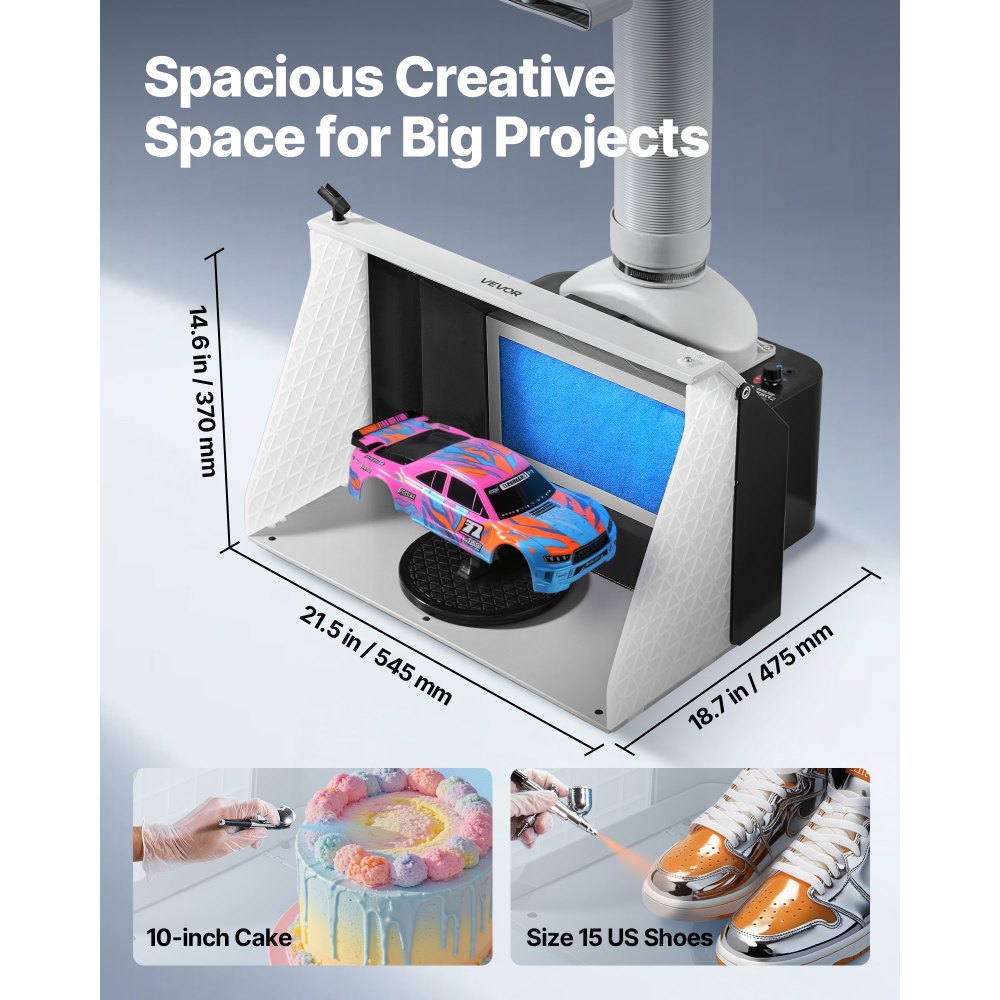 Airbrush Spray Booth, Dual Fans, 545 x 475 x 370 mm, Portable Hobby Airbrush Paint Spray Booth Kit with 3 LED Lights and