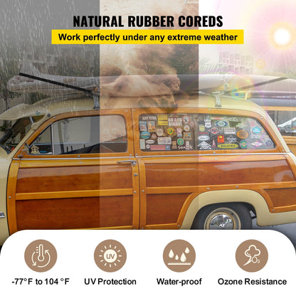 Each rubber tarp strap stretches up to 1.5 times its original length for flexible securing