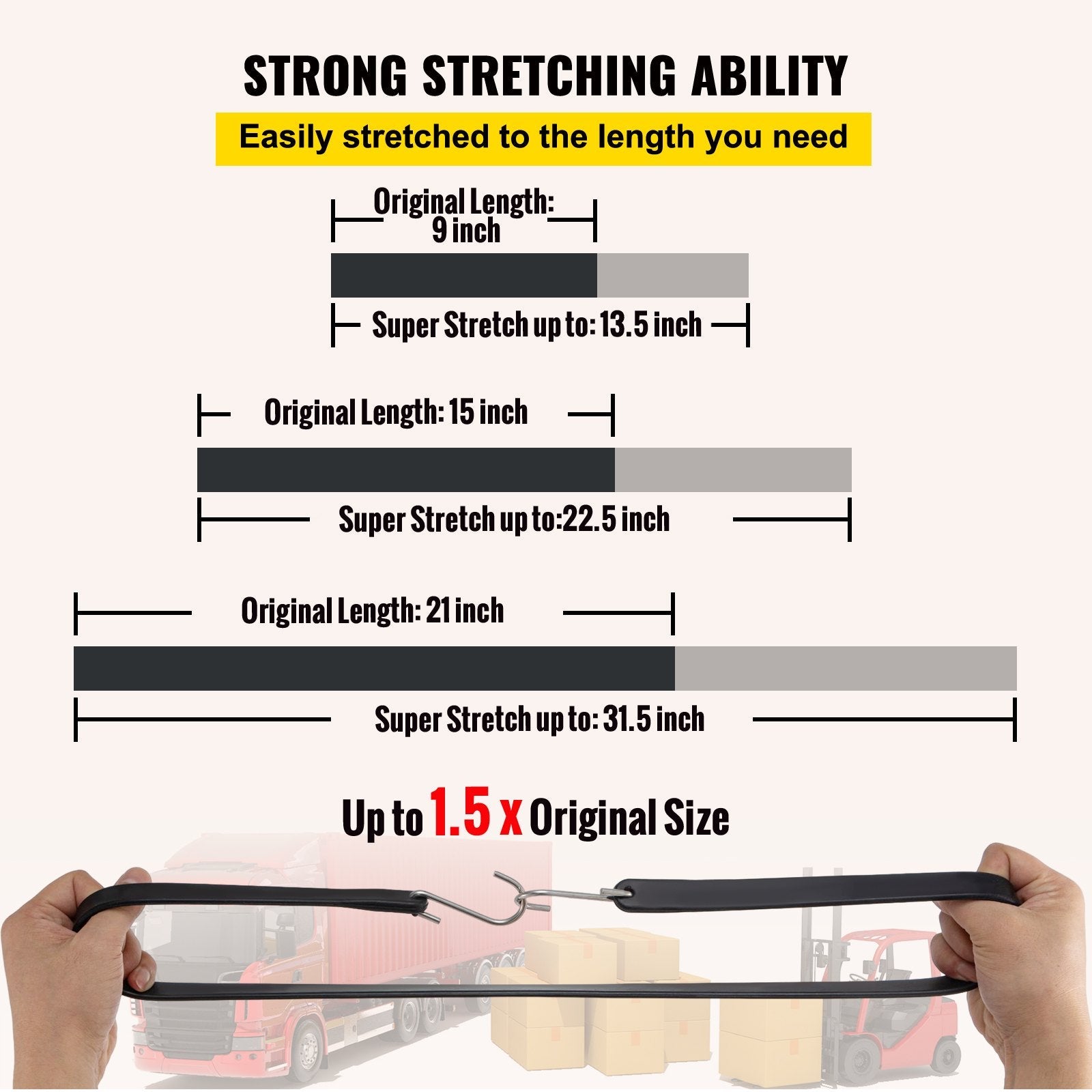 Natural rubber bungee cord pack includes 50 straps plus three bonus cords for secure tie-downs