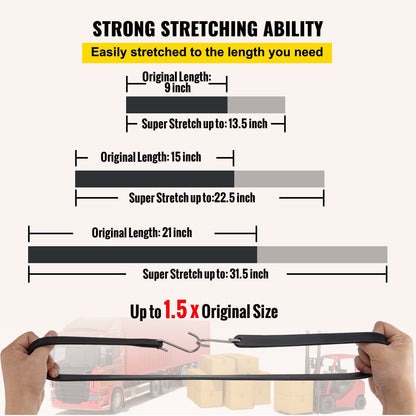 Natural rubber bungee cord pack includes 50 straps plus three bonus cords for secure tie-downs