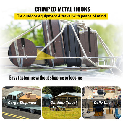 Stainless steel S-hooks are crimped onto both ends for fast and dependable cargo attachment