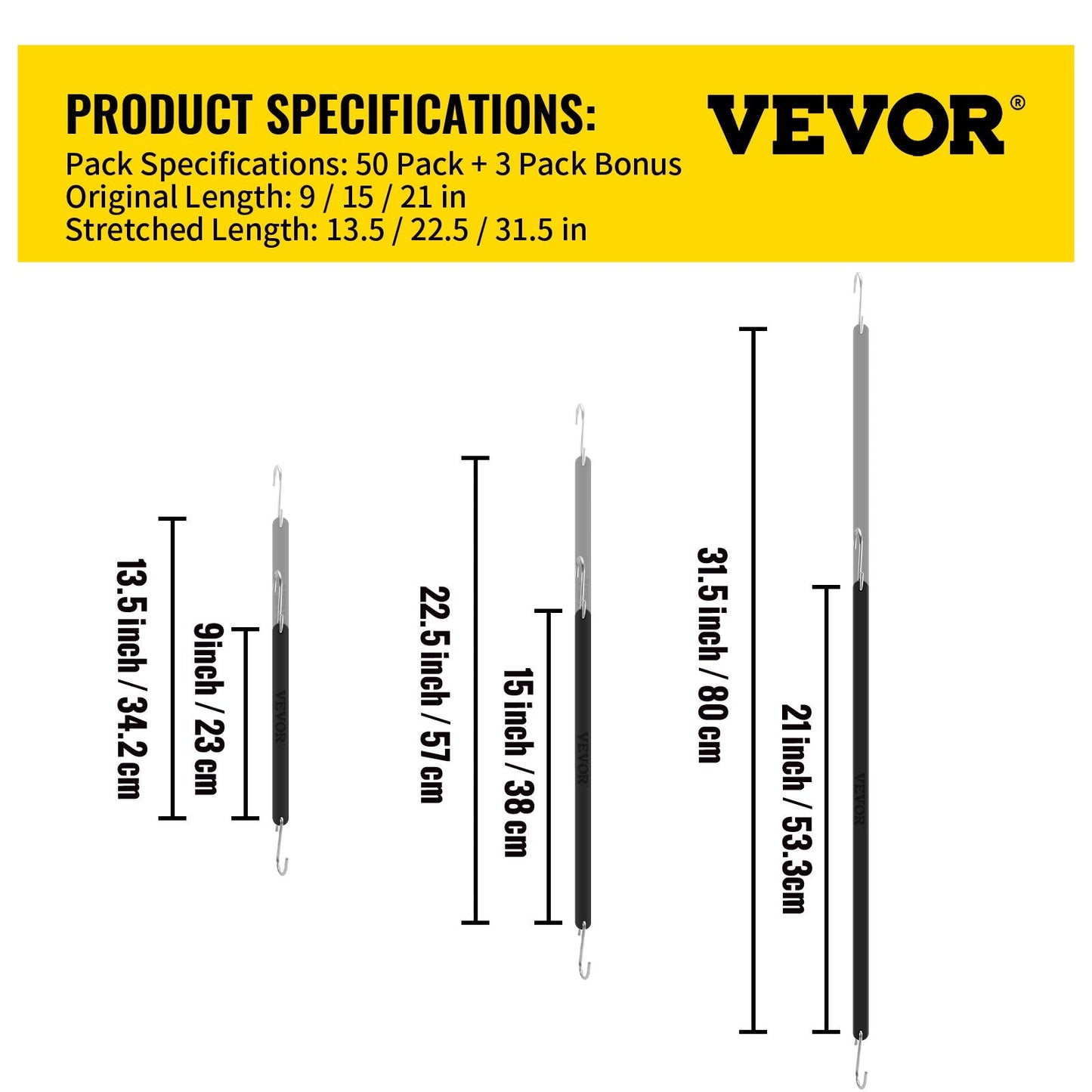 Assorted nine, fifteen, and twenty-one-inch straps fit many tarp and tie-down applications